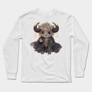 Cartoon African Cape Buffalo in Dracula Costume Long Sleeve T-Shirt